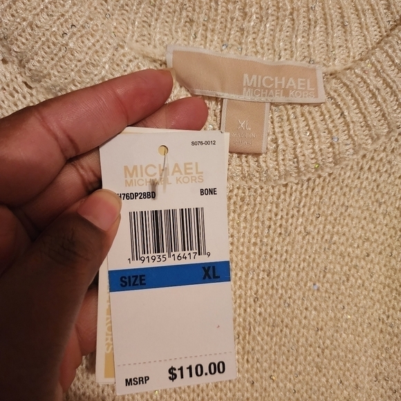 FLAWED Michael Michael Kors High Neck Tank Sequin Ivory Sweater Sz XL NWT - Picture 9 of 10